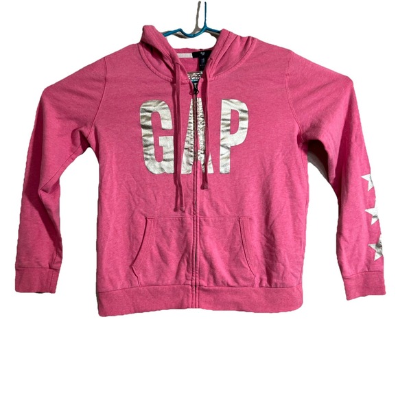 GAP Tops - Gap Women's Full Zip Hoodie Sweatshirt  Size‎ Medium Pink Gold Letters & Stars